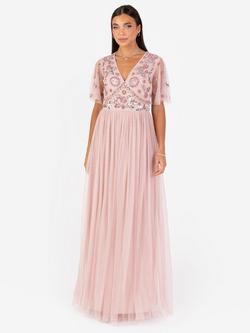 Maya Deluxe Embellished Spot Mesh Maxi Dress, Blush, Blush