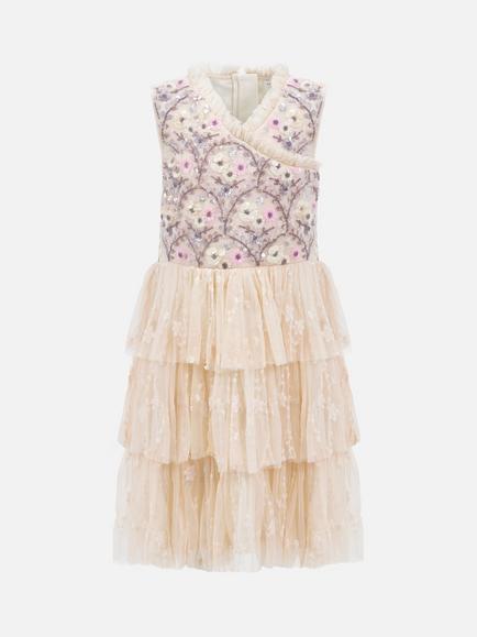 Maya Deluxe Kids' Floral Tiered Dress, Ecru, Ecru