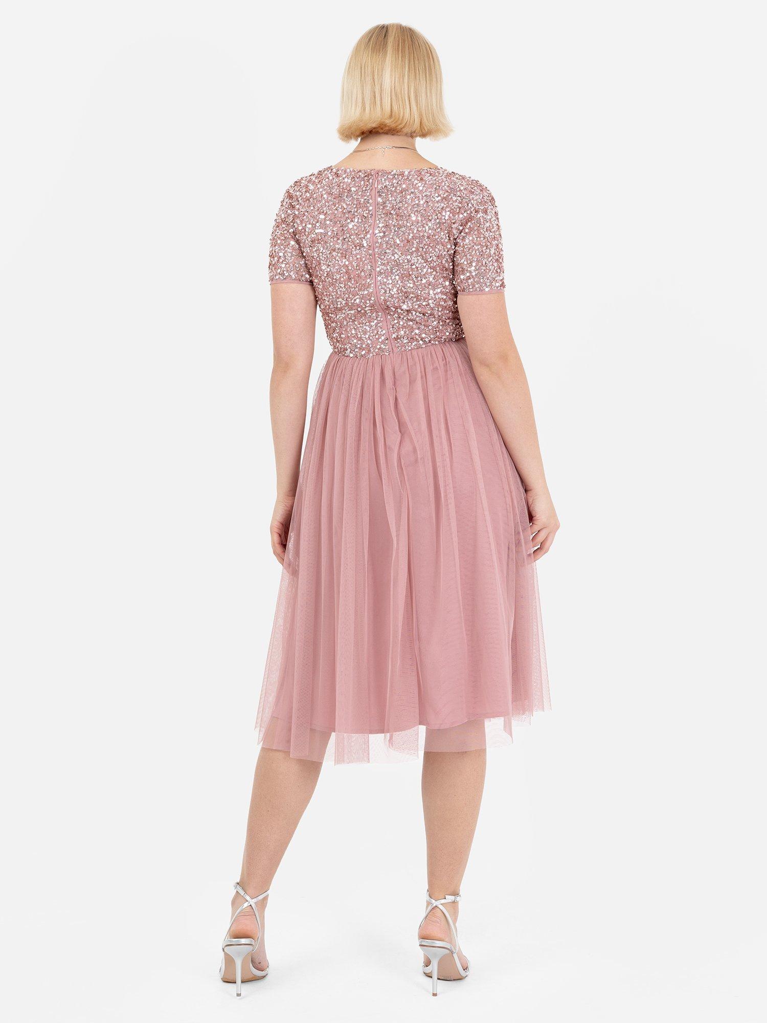 Product image 3 of 5, which shows Maya Deluxe V-Neck Sequin Midi Dress, Vintage Rose, 6