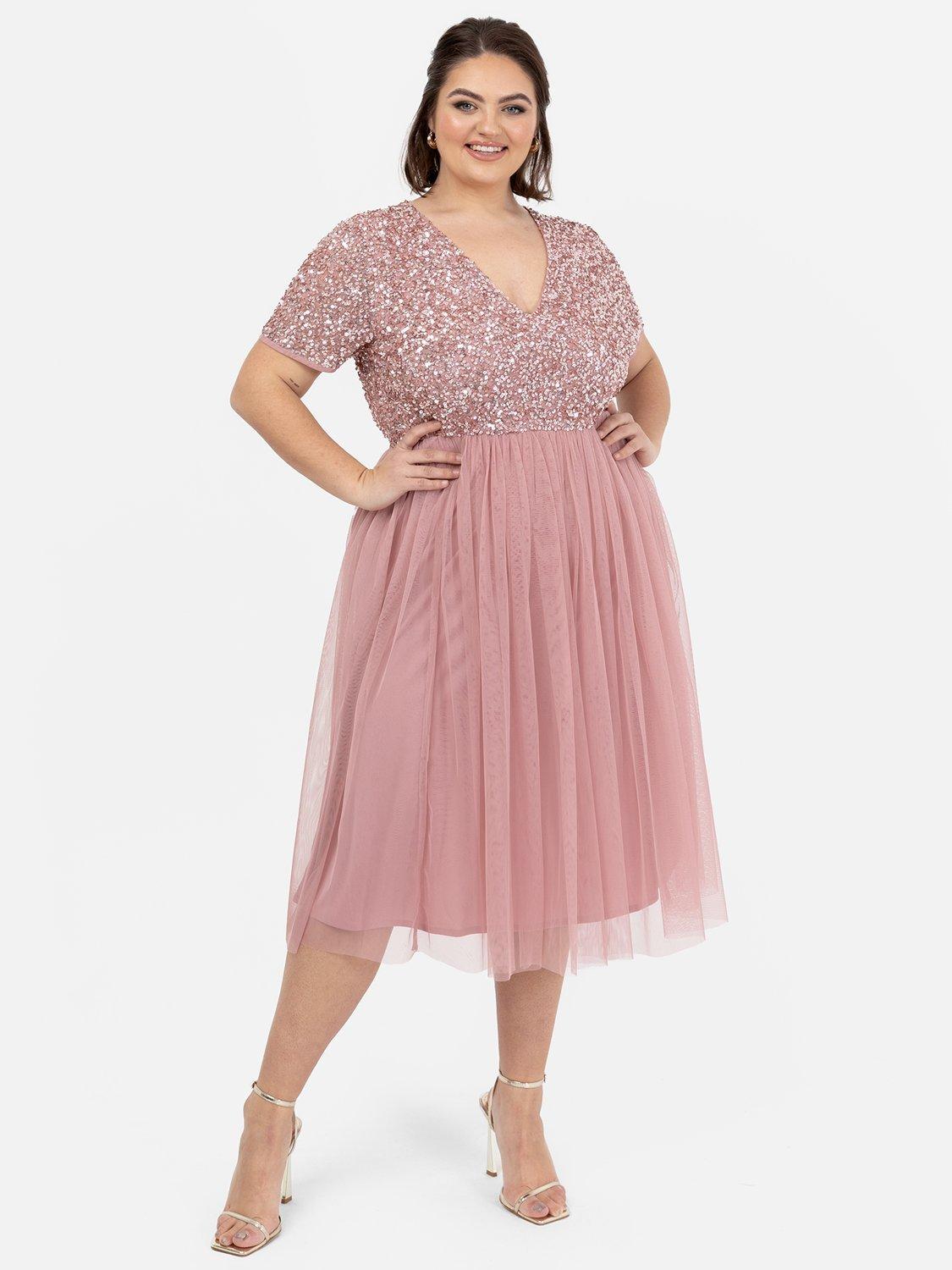 Product image 4 of 5, which shows Maya Deluxe V-Neck Sequin Midi Dress, Vintage Rose, 6