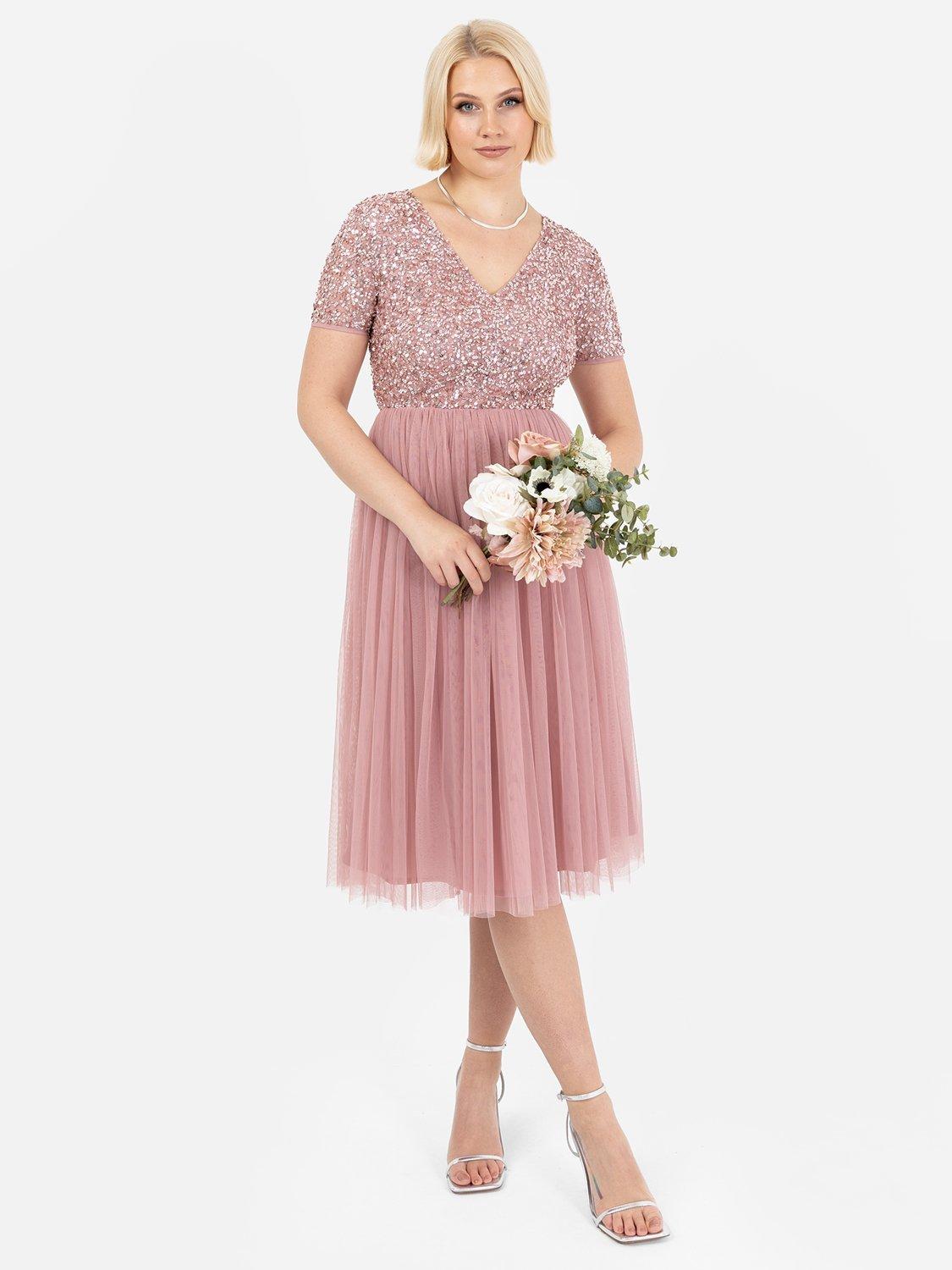 Product image 5 of 5, which shows Maya Deluxe V-Neck Sequin Midi Dress, Vintage Rose, 6