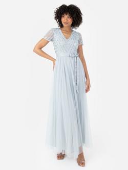 Maya Deluxe Stripe Sequin Maxi Dress, Ice Blue