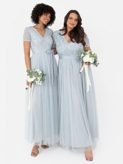 Maya Deluxe Stripe Sequin Maxi Dress - view 2, Ice Blue