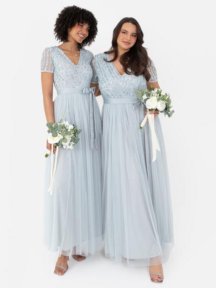 Maya Deluxe Stripe Sequin Maxi Dress - view 2, Ice Blue