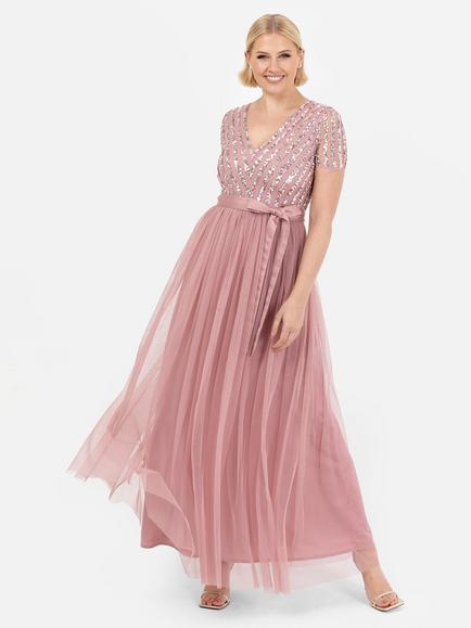 Maya Deluxe Stripe Sequin Maxi Dress, Vintage Rose