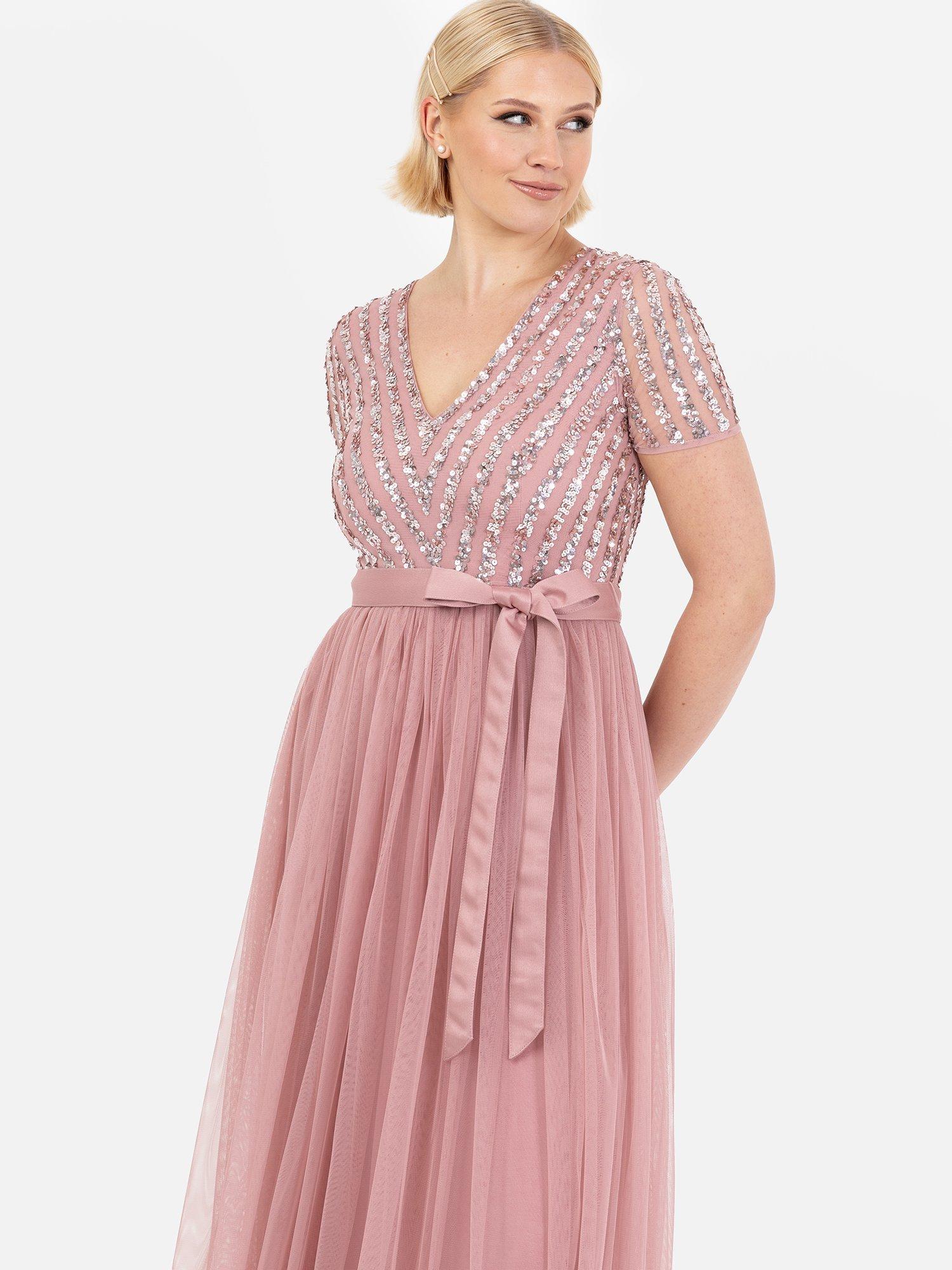 Product image 2 of 4, which shows Maya Deluxe Stripe Sequin Maxi Dress, Vintage Rose, 6