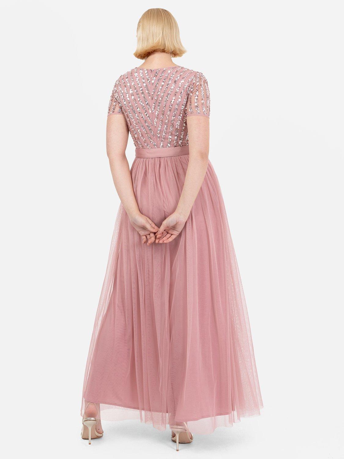 Product image 3 of 4, which shows Maya Deluxe Stripe Sequin Maxi Dress, Vintage Rose, 6