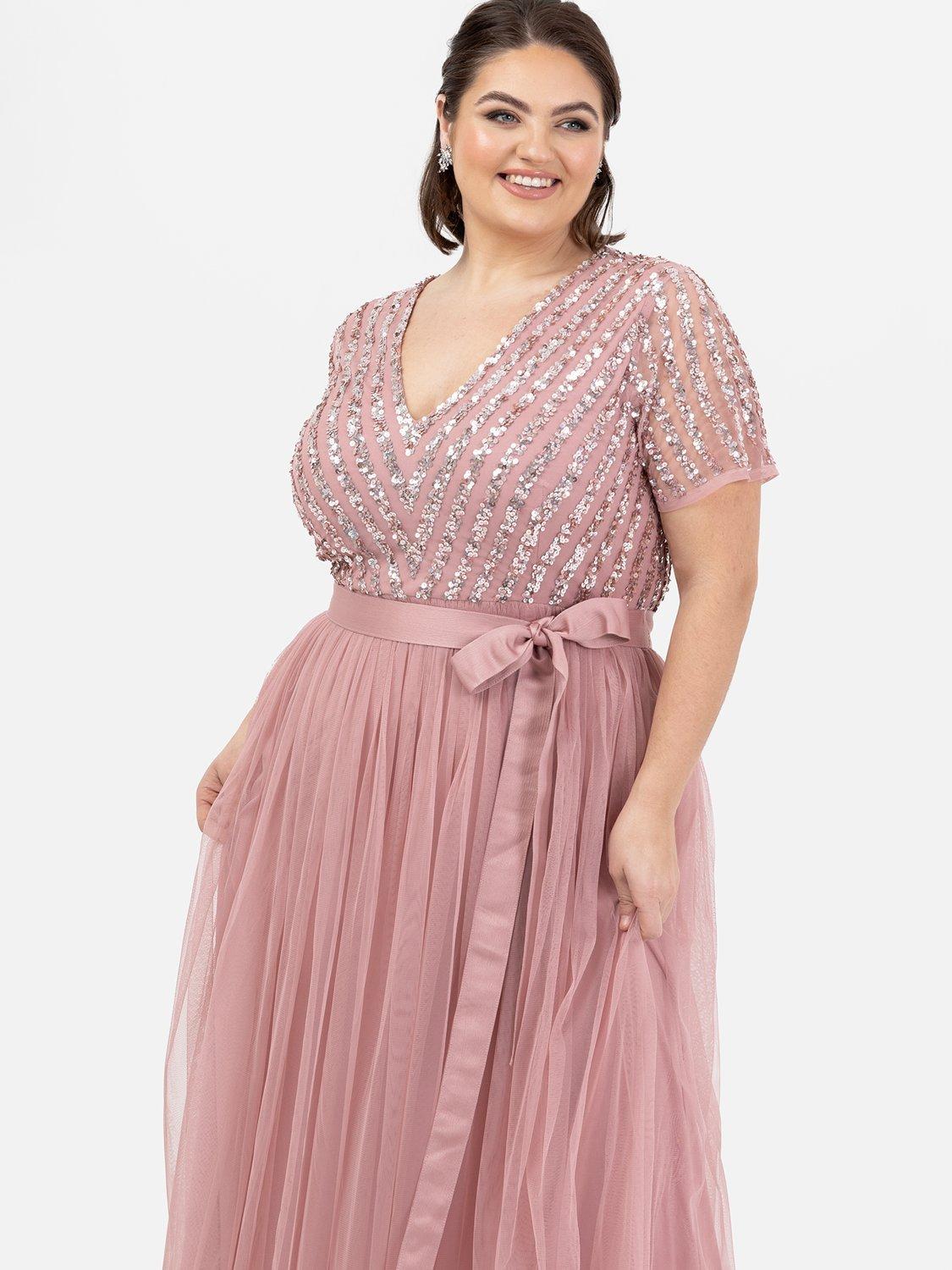 Product image 4 of 4, which shows Maya Deluxe Stripe Sequin Maxi Dress, Vintage Rose, 6
