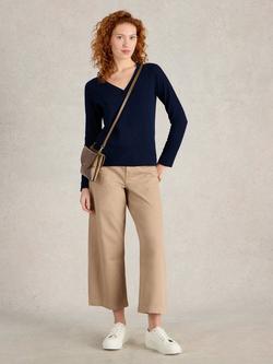 White Stuff Naria V-Neck Organic Cotton Rich Jumper, Dark Navy