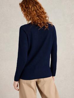 White Stuff Naria V-Neck Organic Cotton Rich Jumper - view 2, Dark Navy