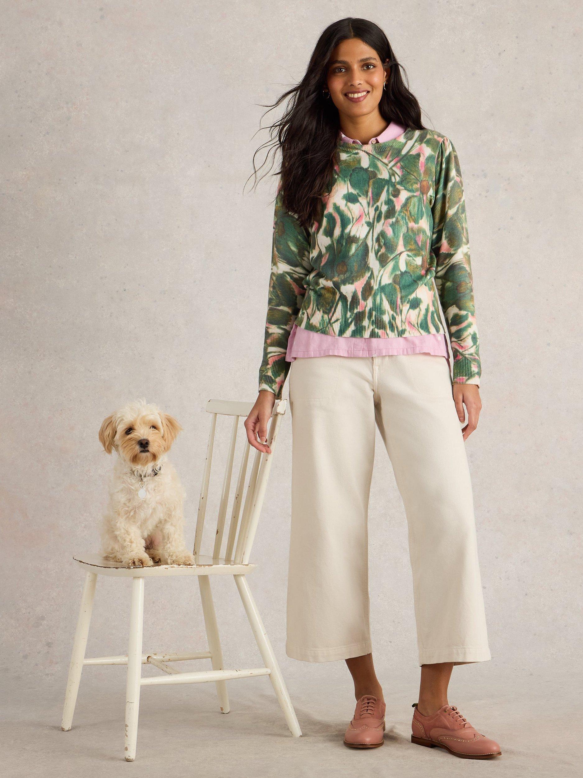 Product image 1 of 6, which shows White Stuff Rosie Pure Organic Cotton Jumper, Green Pr, 10