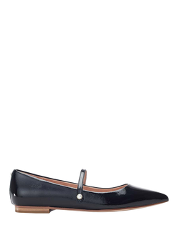 Moda in Pelle Flower Leather Mary Jane Ballerina Pumps, Black, Black