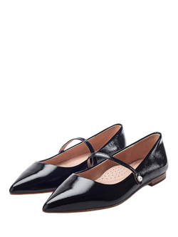 Moda in Pelle Flower Leather Mary Jane Ballerina Pumps, Black - view 2, Black