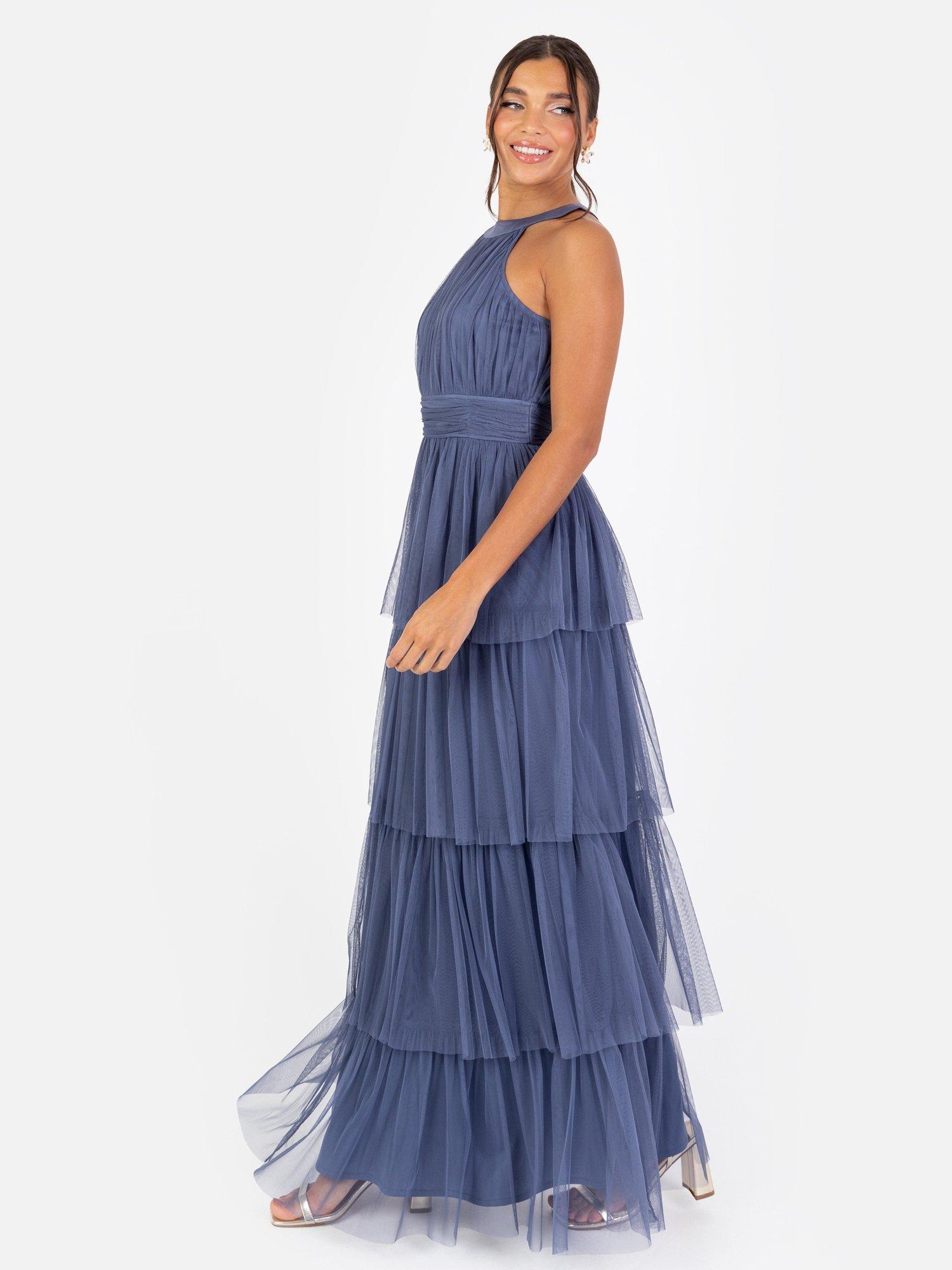 Product image 2 of 5, which shows Anaya With Love Tiered Tulle Maxi Dress, Indigo Blue, 6