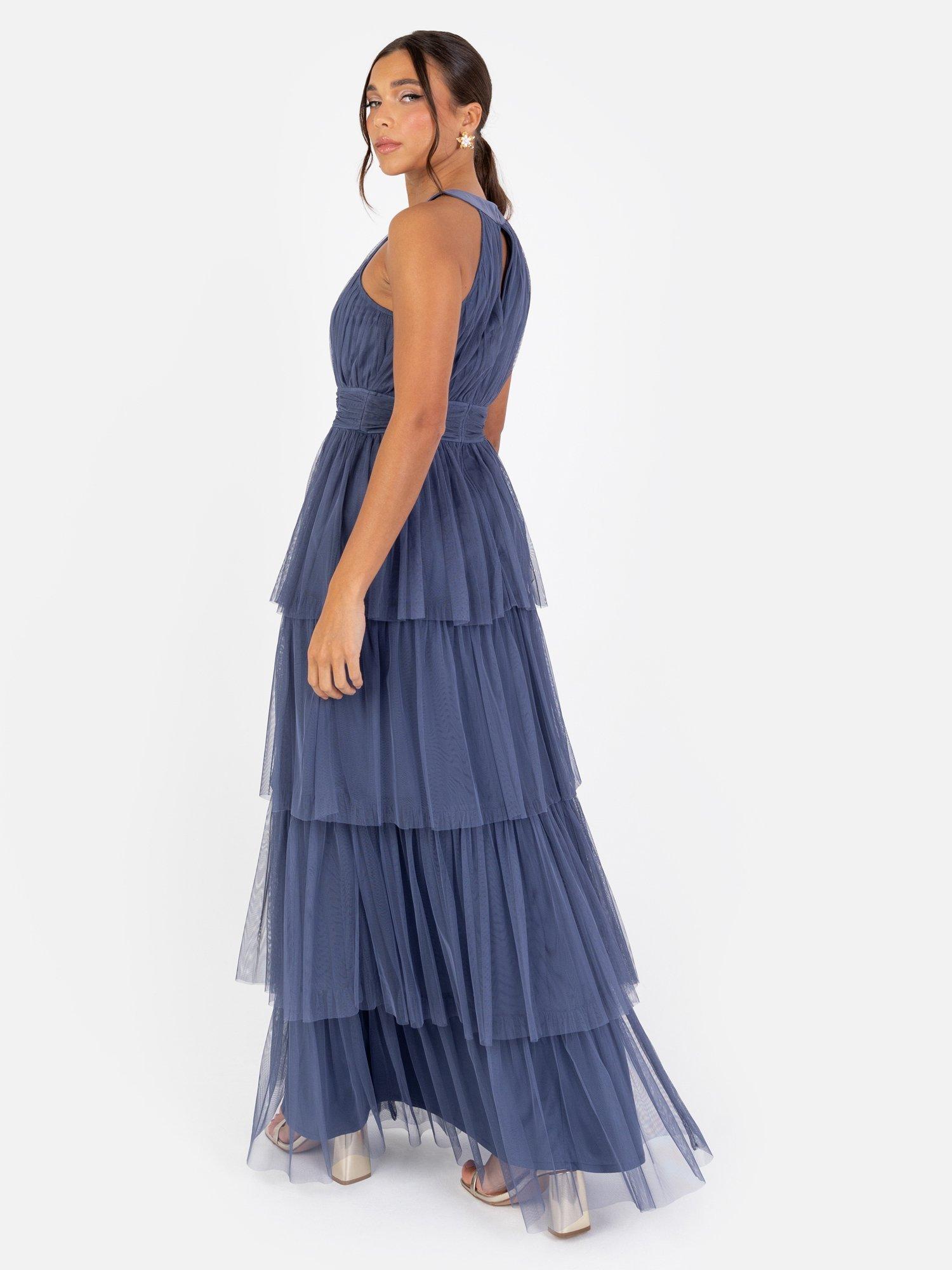 Product image 4 of 5, which shows Anaya With Love Tiered Tulle Maxi Dress, Indigo Blue, 6