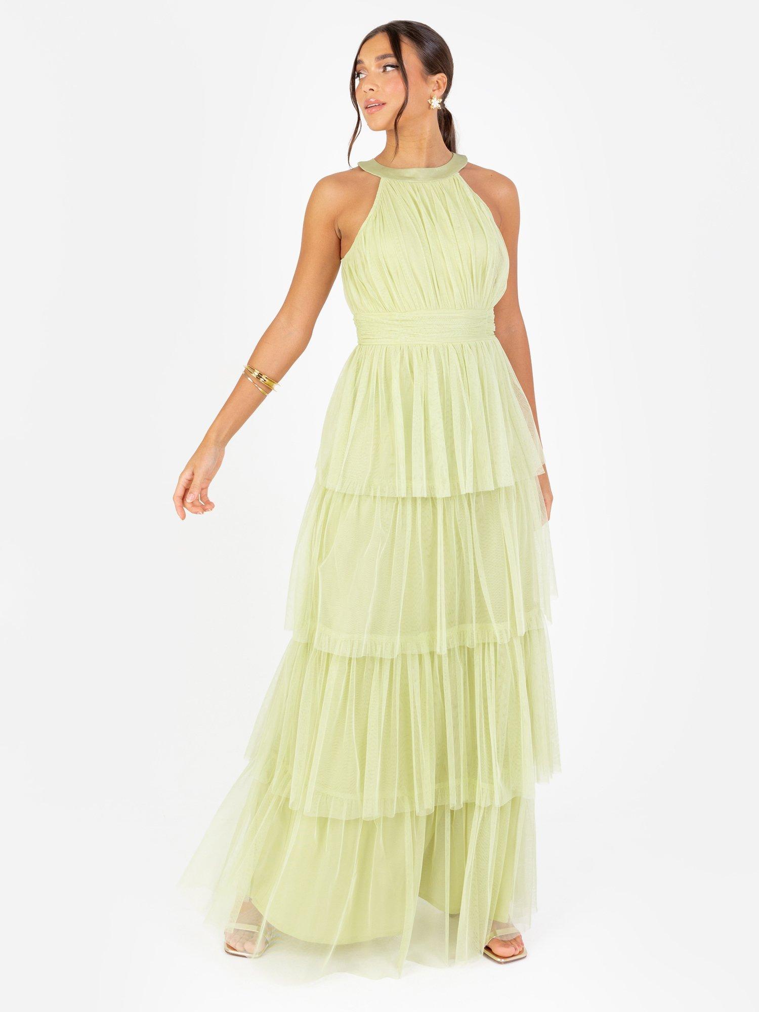 Product image 1 of 7, which shows Anaya With Love Tiered Tulle Maxi Dress, Spring Green, 6