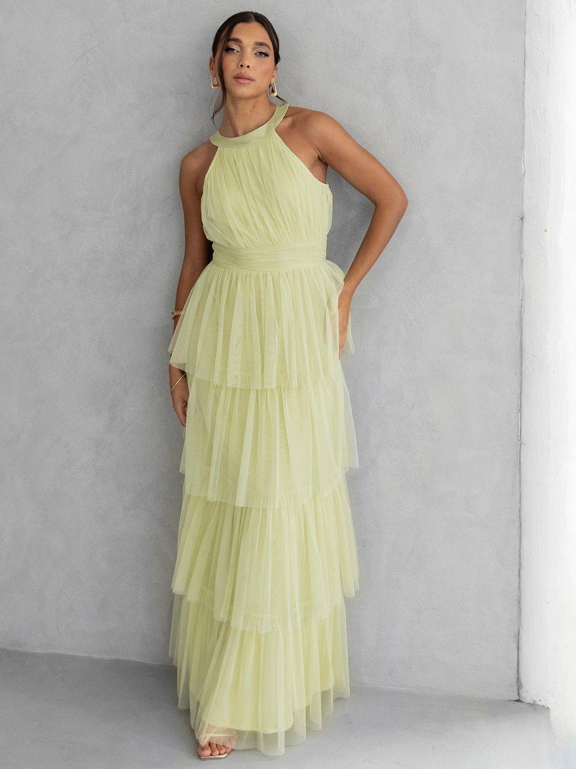 Product image 2 of 7, which shows Anaya With Love Tiered Tulle Maxi Dress, Spring Green, 6