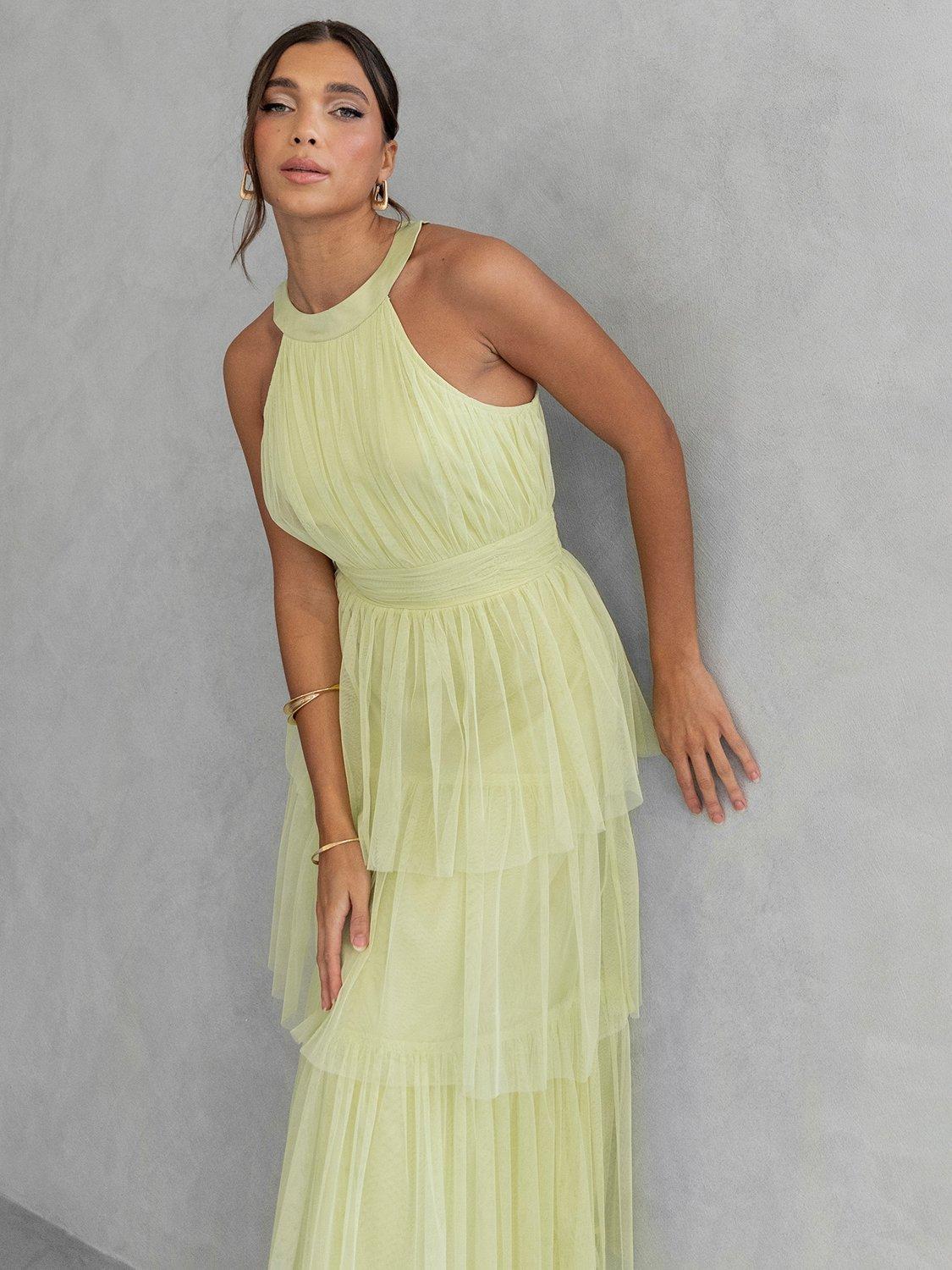 Product image 3 of 7, which shows Anaya With Love Tiered Tulle Maxi Dress, Spring Green, 6