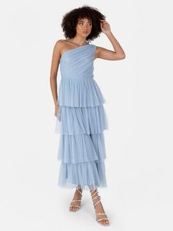 Anaya With Love Asymmetric Tiered Tulle Midaxi Dress, Soft Blue, Soft Blue