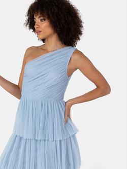 Anaya With Love Asymmetric Tiered Tulle Midaxi Dress, Soft Blue - view 2, Soft Blue