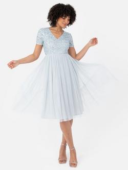 Maya Deluxe V-Neck Sequin Midi Dress, Ice Blue