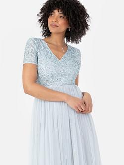 Maya Deluxe V-Neck Sequin Midi Dress - view 2, Ice Blue