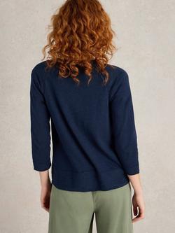 White Stuff Naria Organic Cotton Rich Cardigan - view 2, Dark Navy