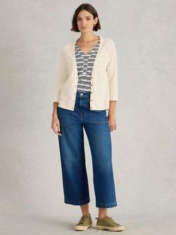 White Stuff Naria Organic Cotton-Linen Cardigan, White, White