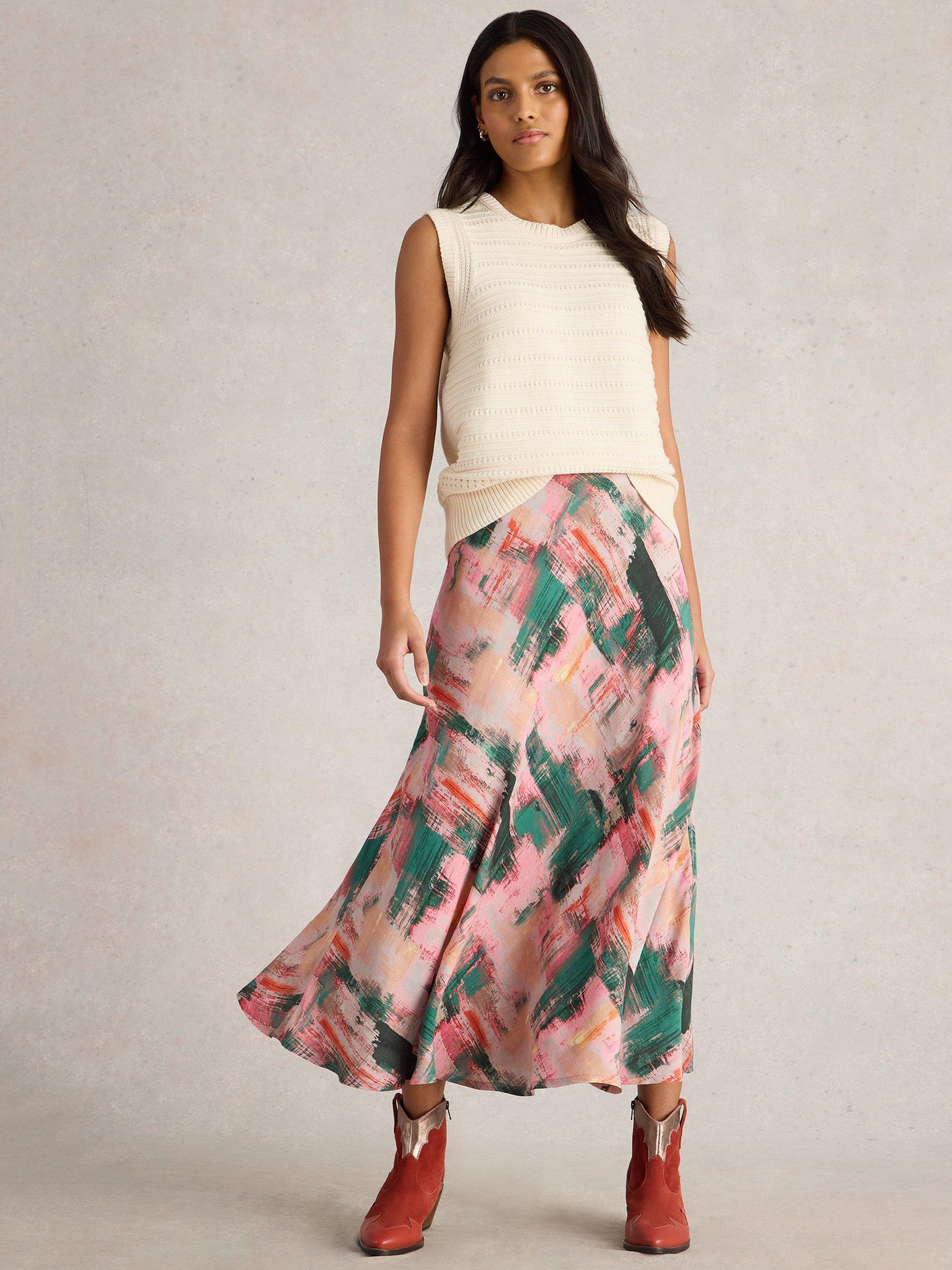White Stuff Hope Bias Cut Maxi Skirt, Pink/Multi