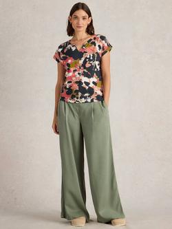 White Stuff Nelly Abstract Notch Neck T-Shirt, Black/Multi, Black/Multi