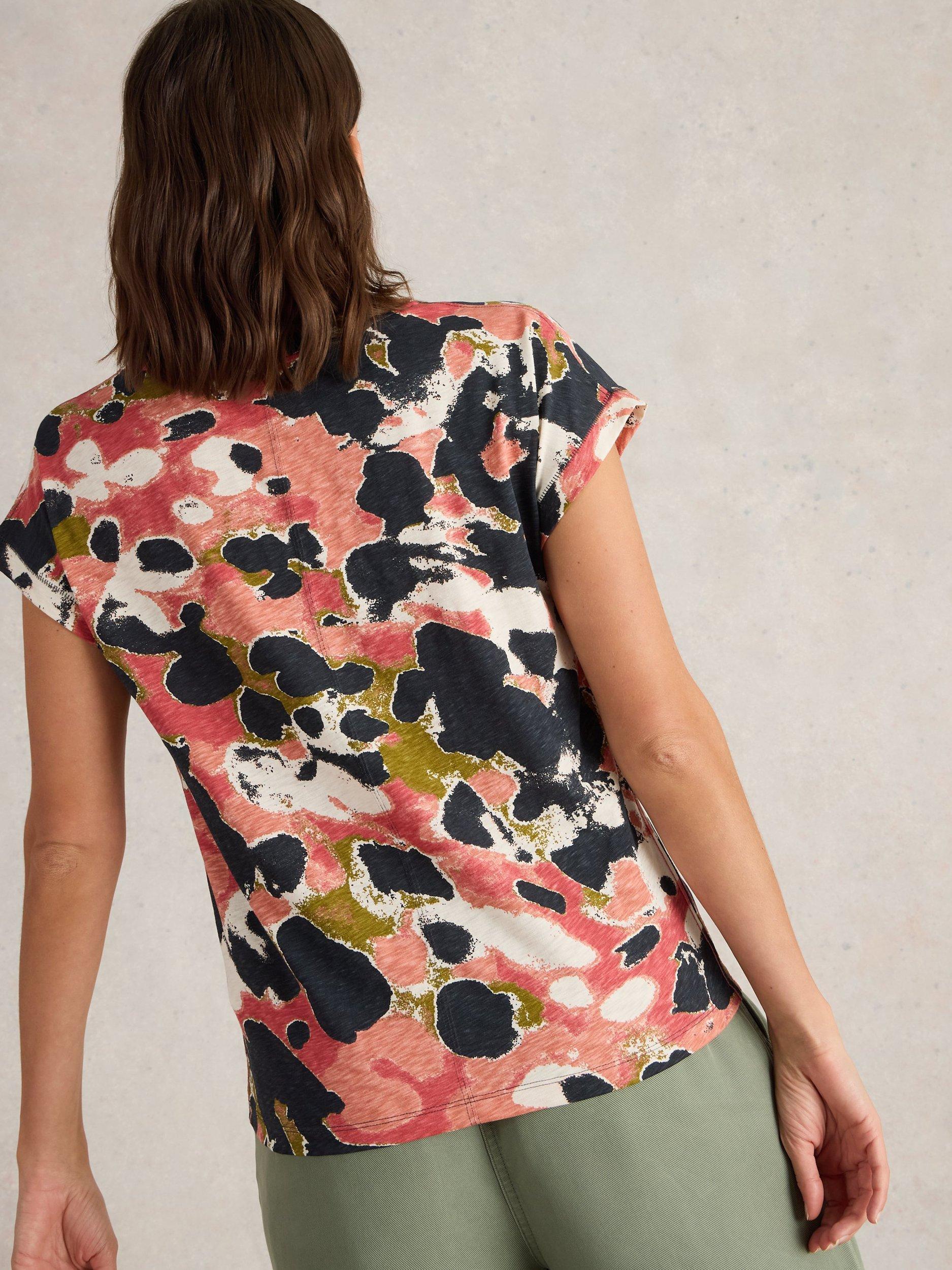 Product image 2 of 6, which shows White Stuff Nelly Abstract Notch Neck T-Shirt, Black/Multi, 6