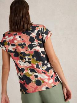 White Stuff Nelly Abstract Notch Neck T-Shirt, Black/Multi - view 2, Black/Multi