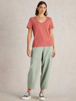 White Stuff Nadia Snap Fastening T-Shirt, Mid Coral, Mid Coral
