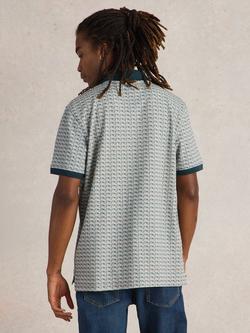 White Stuff Cotton Cassette Tape Printed Polo Shirt, Teal Green - view 2, Teal Green