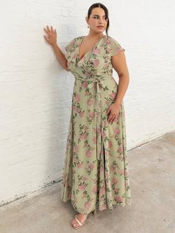 Anaya With Love Floral Cape Maxi Dress, Green - view 2, Green