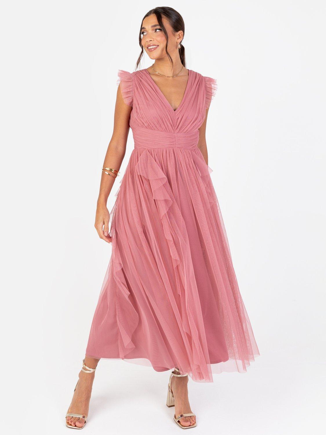 Product image 1 of 6, which shows Anaya With Love Gathered Tulle Midaxi Dress, Dusty Rose, 6