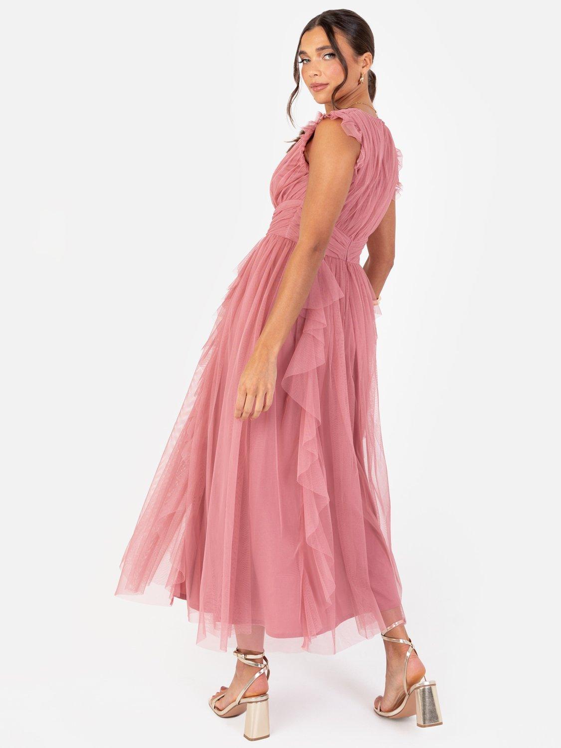 Product image 3 of 6, which shows Anaya With Love Gathered Tulle Midaxi Dress, Dusty Rose, 6