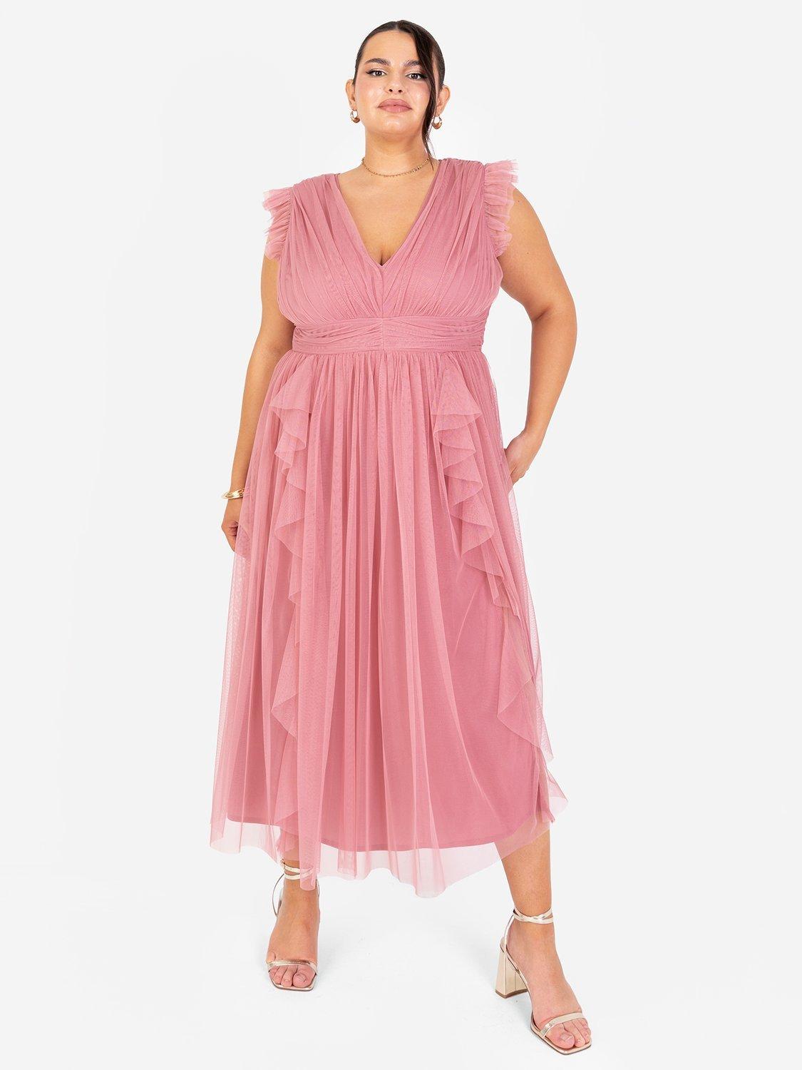 Product image 6 of 6, which shows Anaya With Love Gathered Tulle Midaxi Dress, Dusty Rose, 6