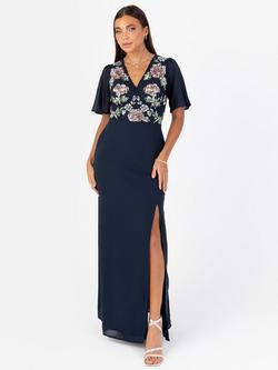 Maya Deluxe Floral Embellished Maxi Dress, Navy/Multi, Navy/Multi