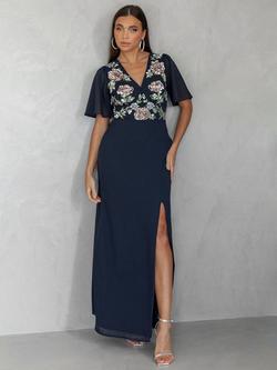 Maya Deluxe Floral Embellished Maxi Dress, Navy/Multi - view 2, Navy/Multi