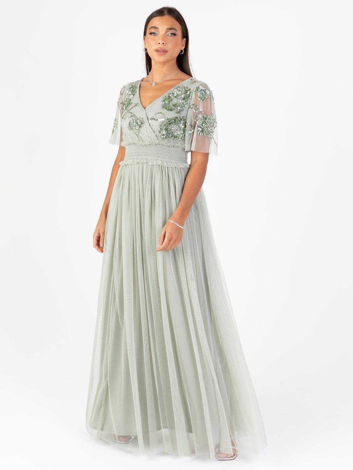 Product image 1 of 5, which shows Maya Deluxe Shirred Waist Embellished Maxi Dress, Green Lily, 6