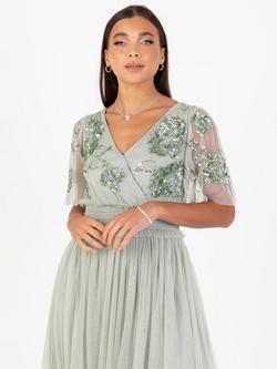 Maya Deluxe Shirred Waist Embellished Maxi Dress - view 2, Green Lily