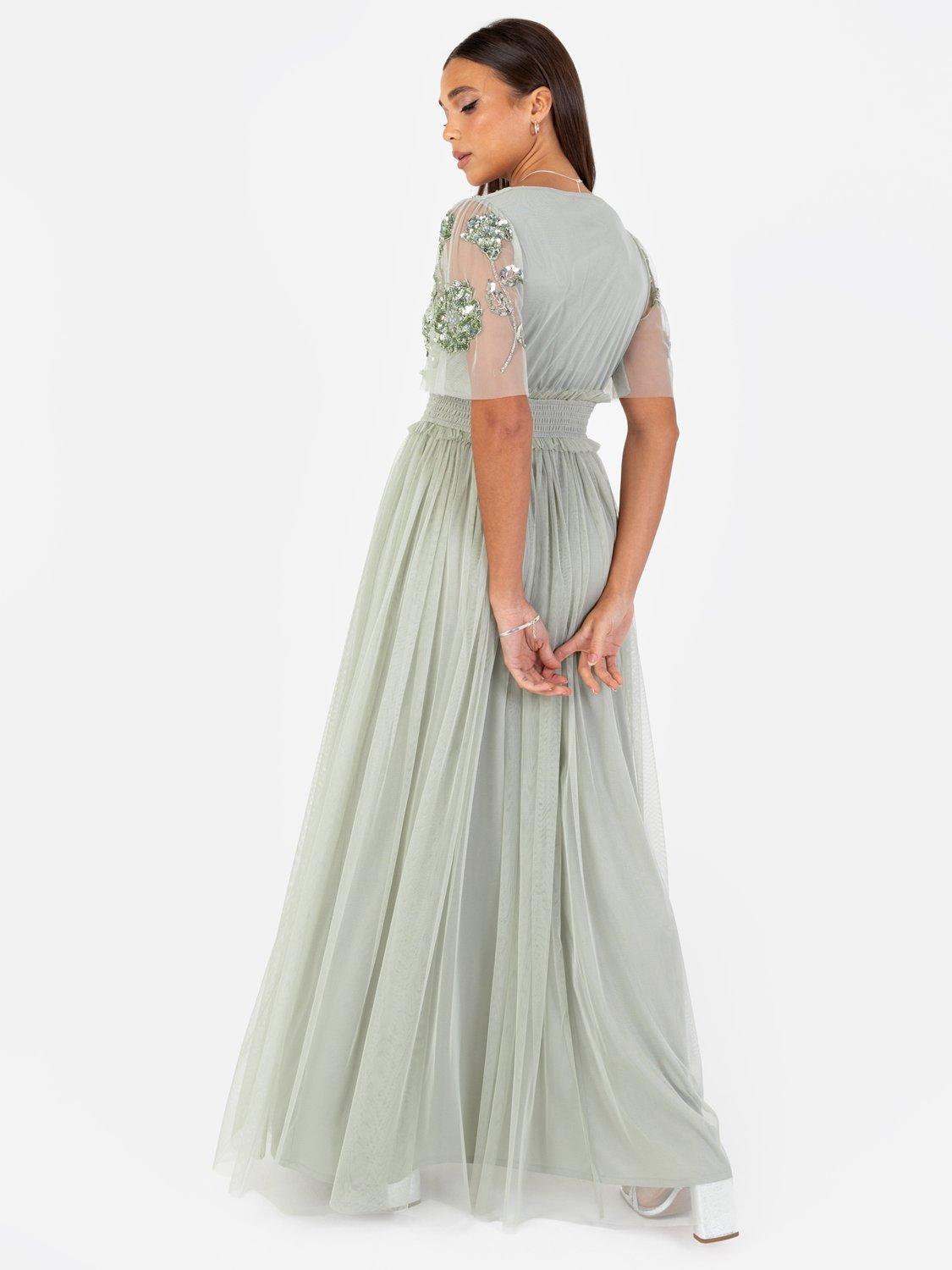 Product image 3 of 5, which shows Maya Deluxe Shirred Waist Embellished Maxi Dress, Green Lily, 6