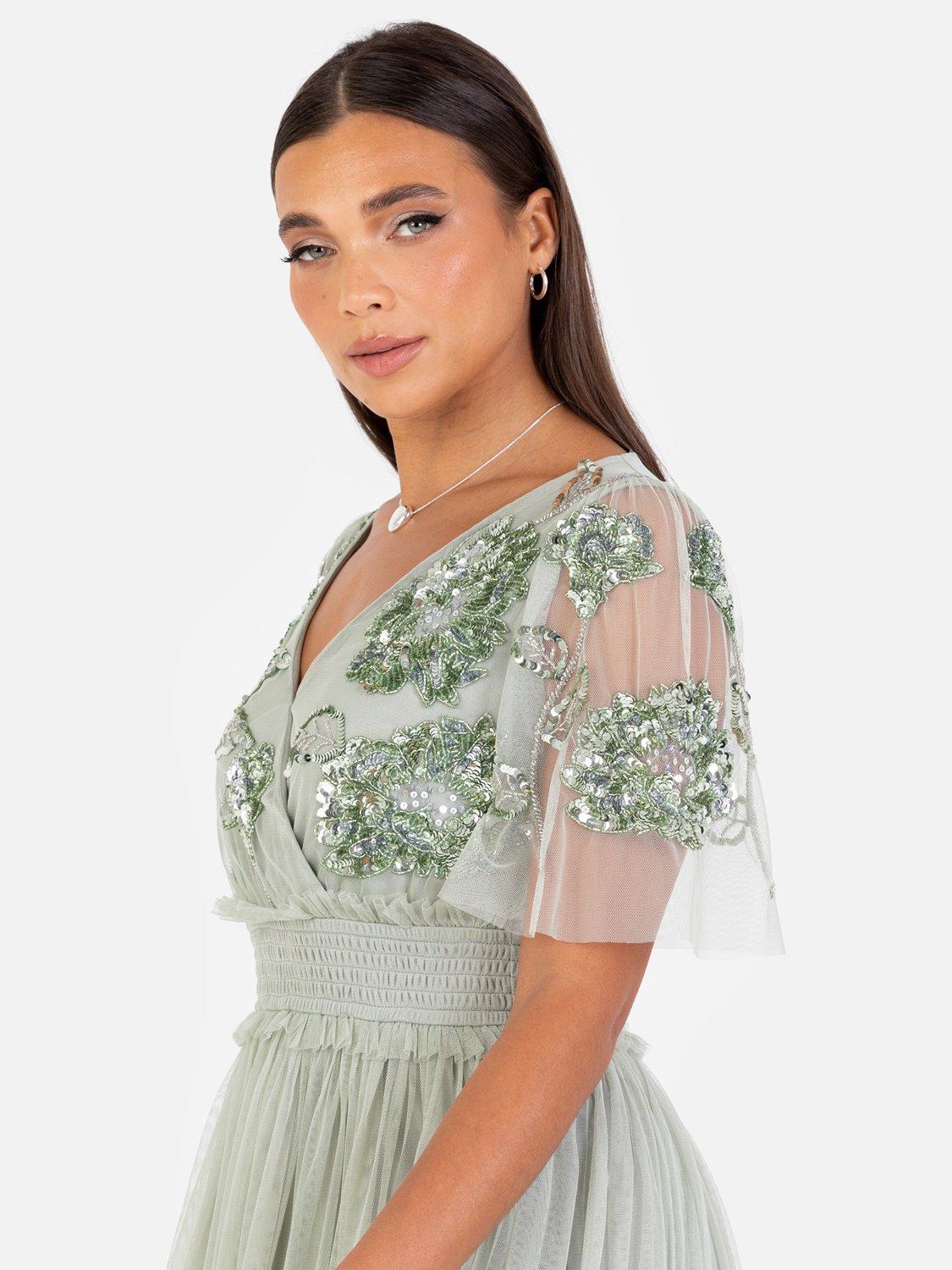 Product image 4 of 5, which shows Maya Deluxe Shirred Waist Embellished Maxi Dress, Green Lily, 6