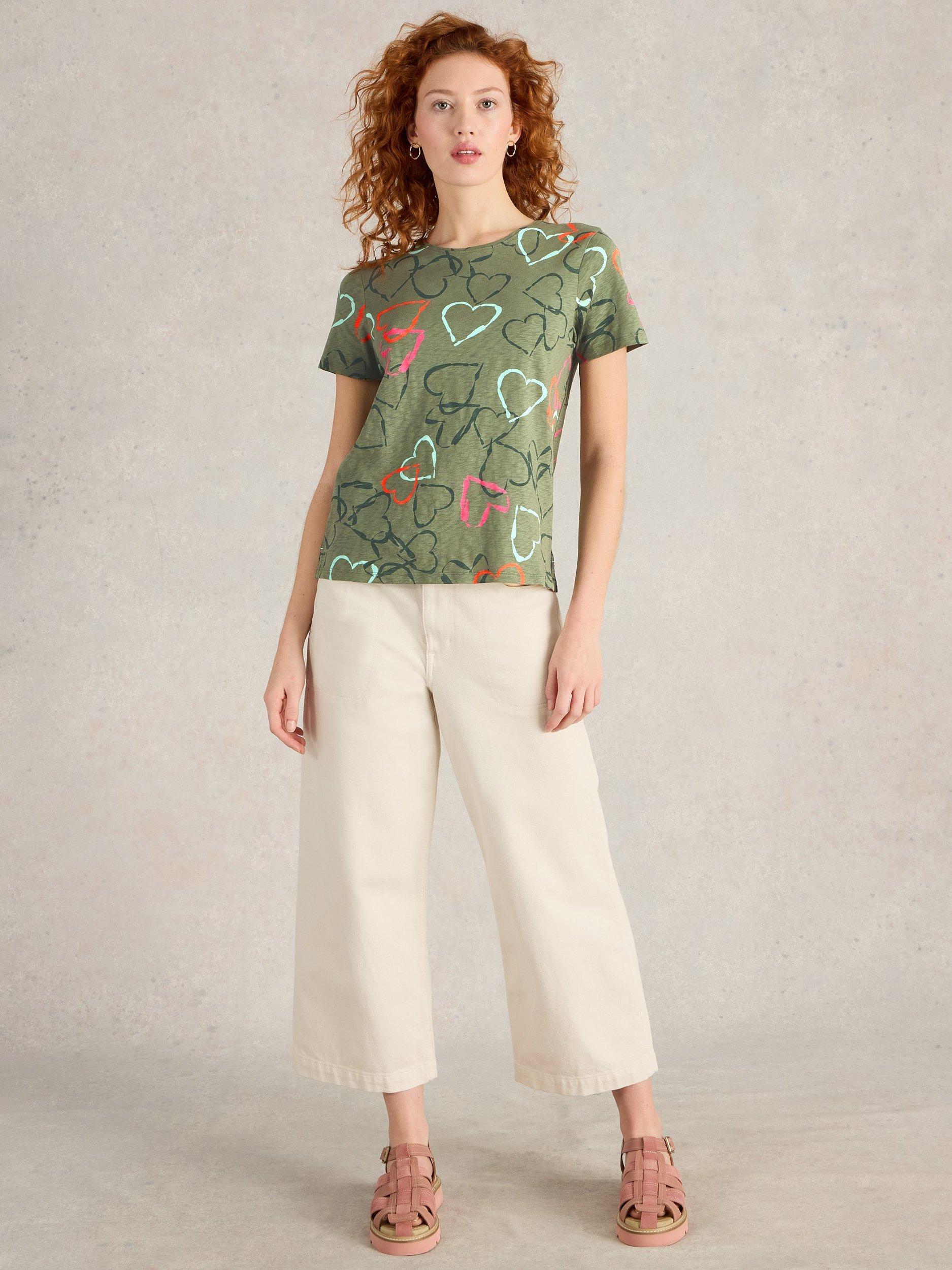 Product image 1 of 6, which shows White Stuff Abbie Hearts T-Shirt, Green/Multi, 6