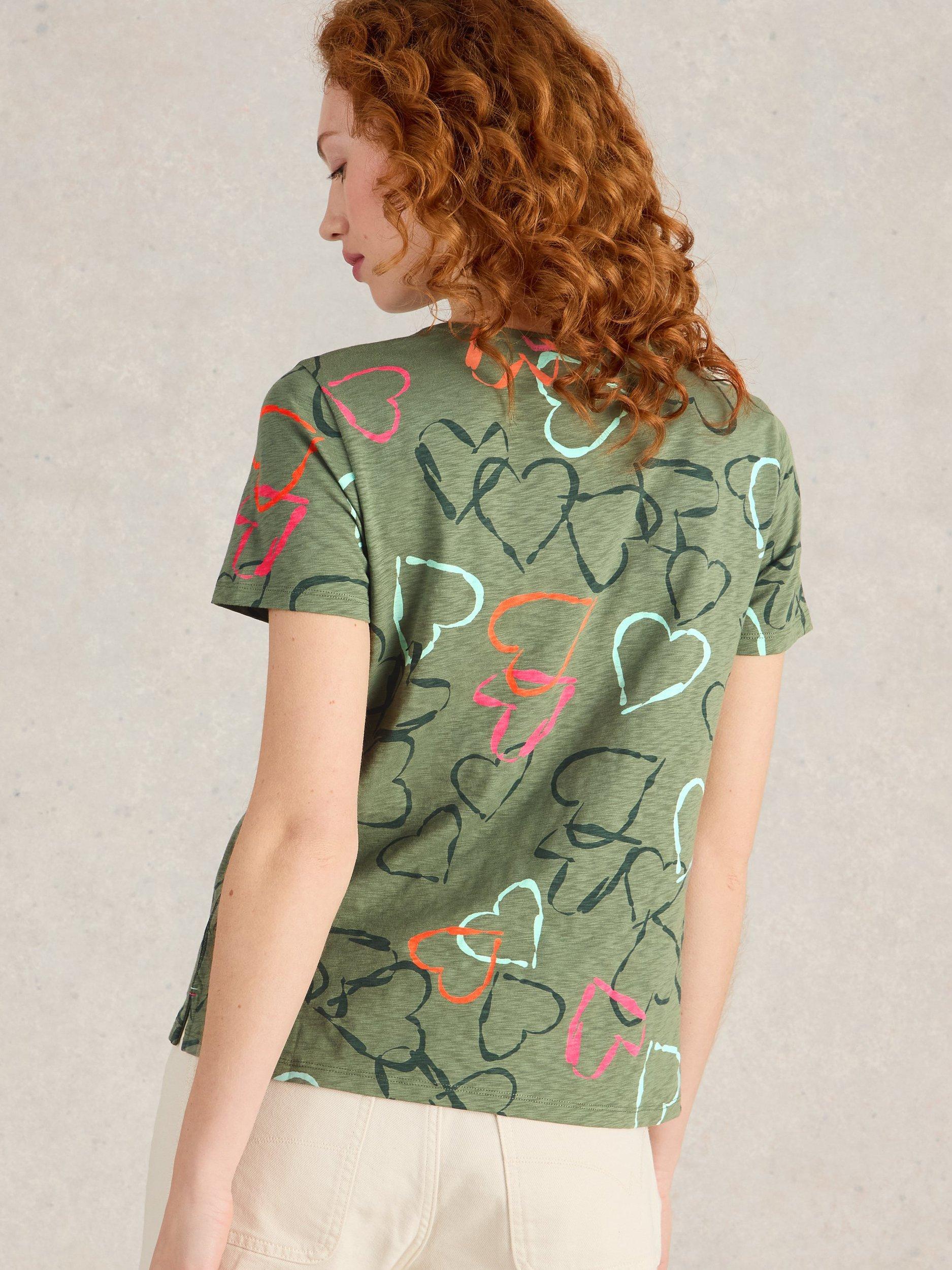 Product image 2 of 6, which shows White Stuff Abbie Hearts T-Shirt, Green/Multi, 6