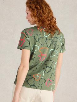 White Stuff Abbie Hearts T-Shirt, Green/Multi - view 2, Green/Multi