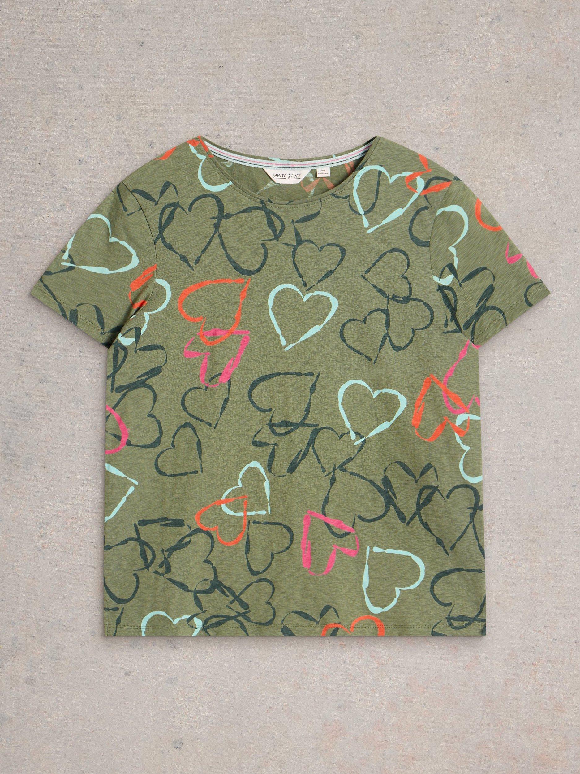 Product image 5 of 6, which shows White Stuff Abbie Hearts T-Shirt, Green/Multi, 6
