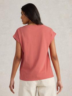 White Stuff Betty Woven Front T-Shirt, Mid Pink - view 2, Mid Pink
