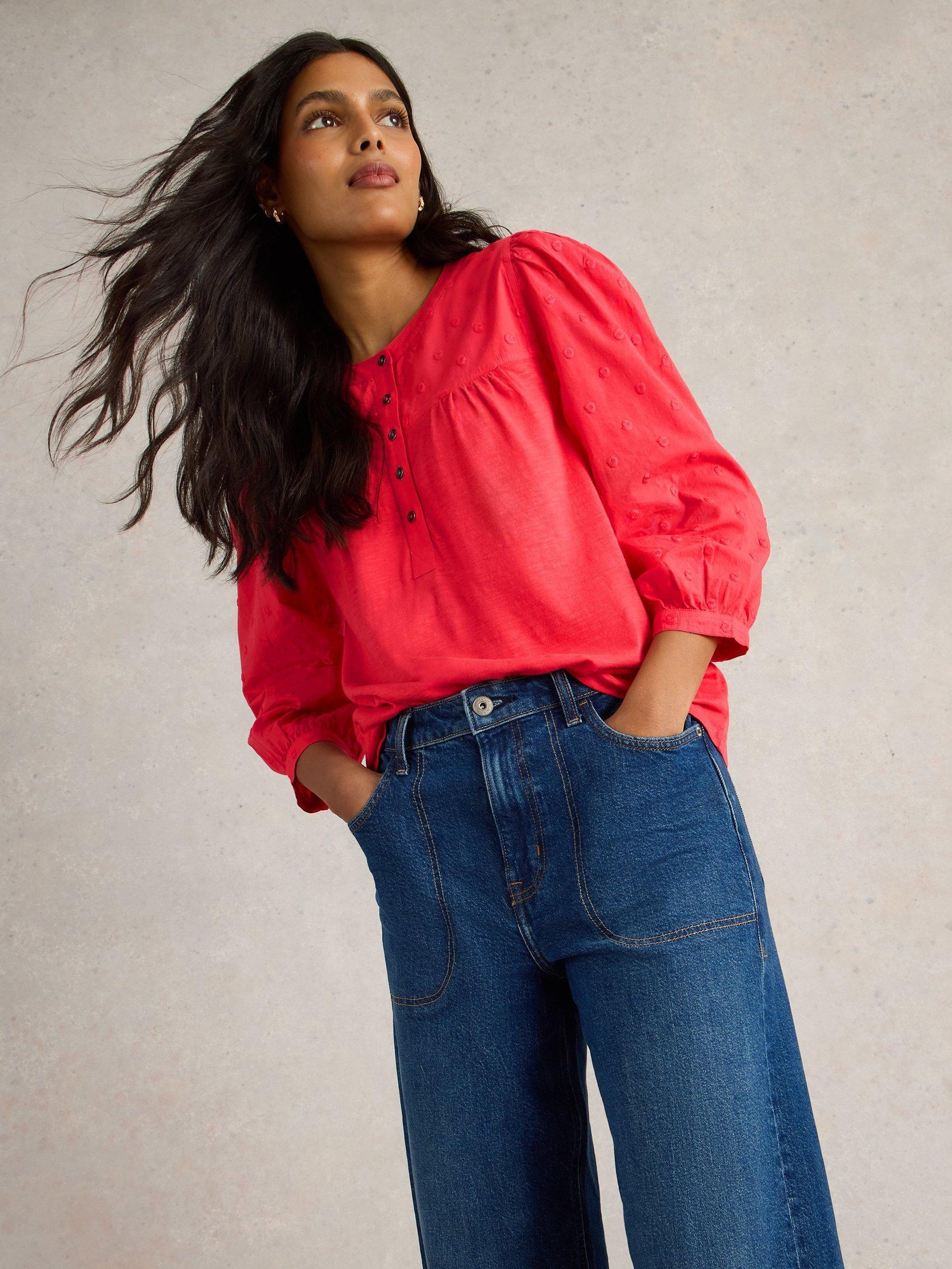 Product image 4 of 6, which shows White Stuff Elise Dobby Mix Top, Pink, 8